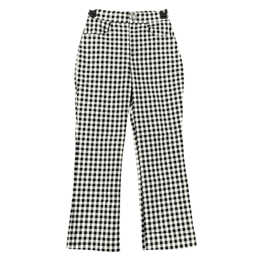 Free People Gingham Pants Womens XS Black White High Rise Straight Leg